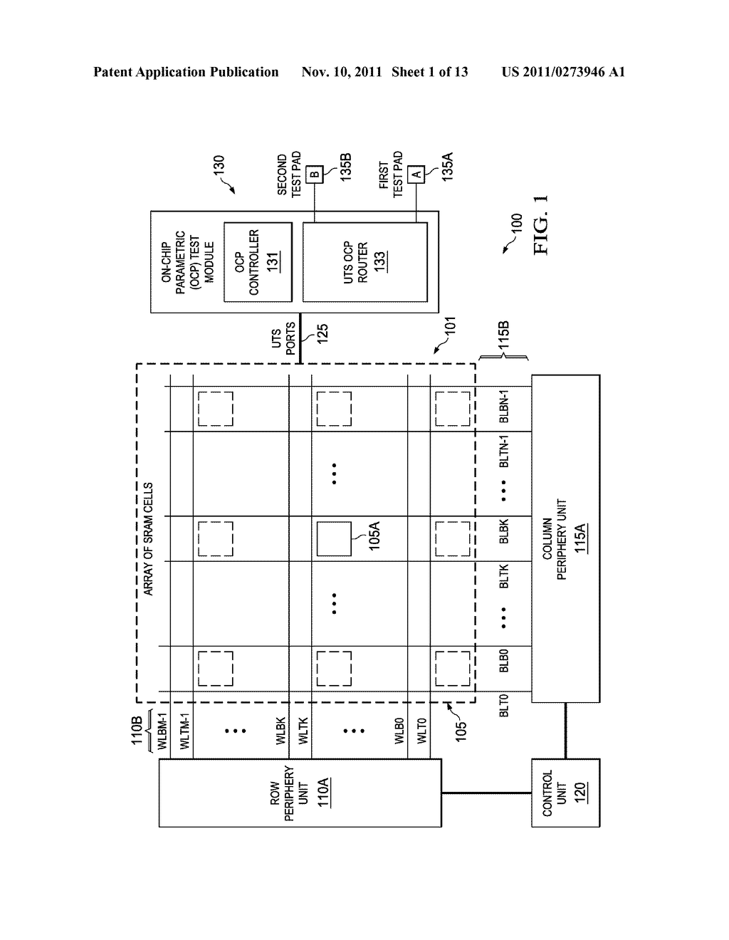 UNIVERSAL TEST STRUCTURES BASED SRAM ON-CHIP PARAMETRIC TEST MODULE AND     METHODS OF OPERATING AND TESTING - diagram, schematic, and image 02