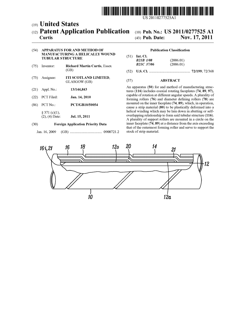 APPARATUS FOR AND METHOD OF MANUFACTURING A HELICALLY WOUND TUBULAR     STRUCTURE - diagram, schematic, and image 01