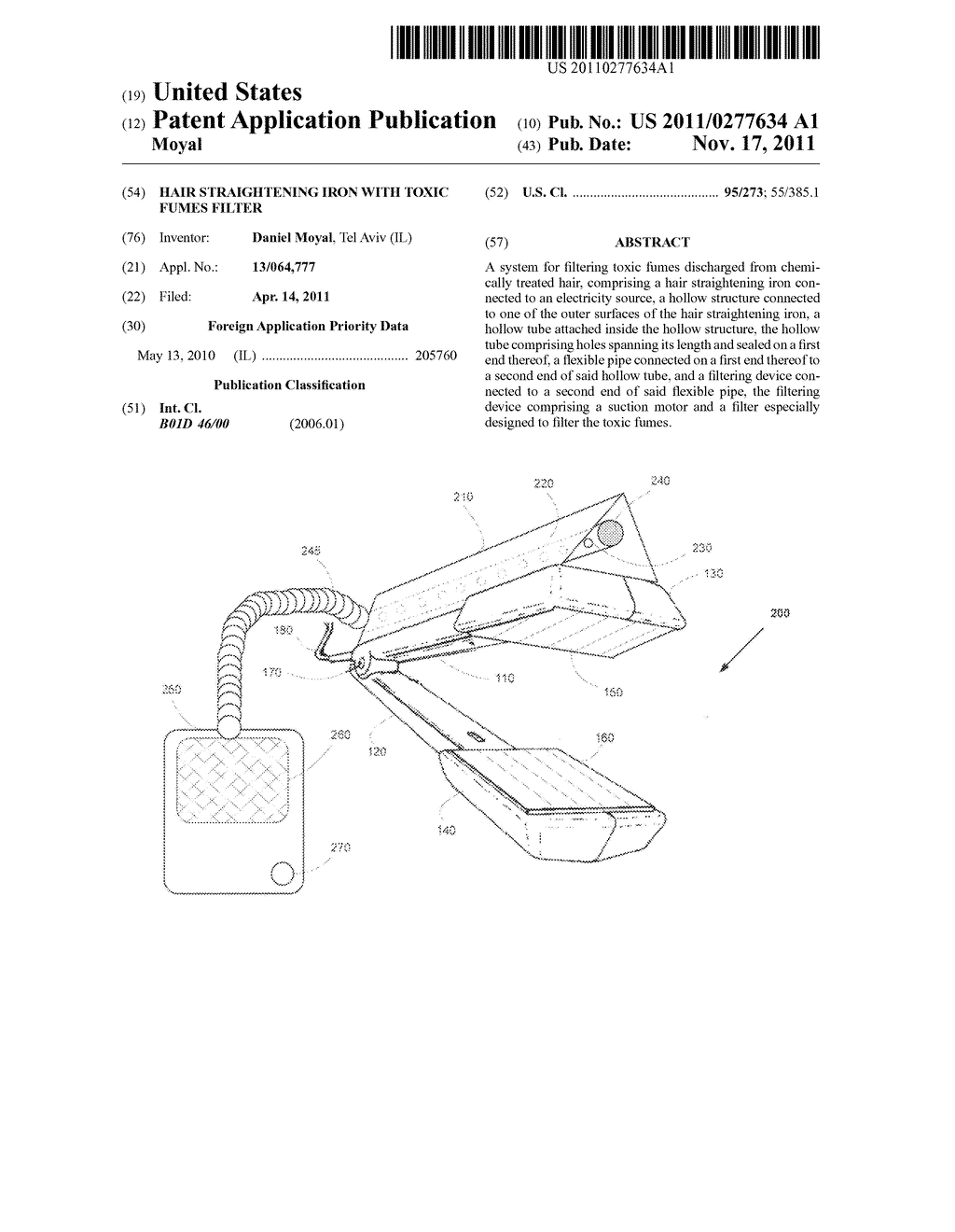 Hair straightening iron with toxic fumes filter - diagram, schematic, and image 01