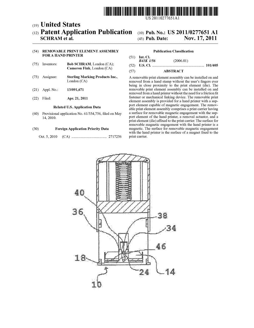 REMOVABLE PRINT ELEMENT ASSEMBLY FOR A HAND PRINTER - diagram, schematic, and image 01