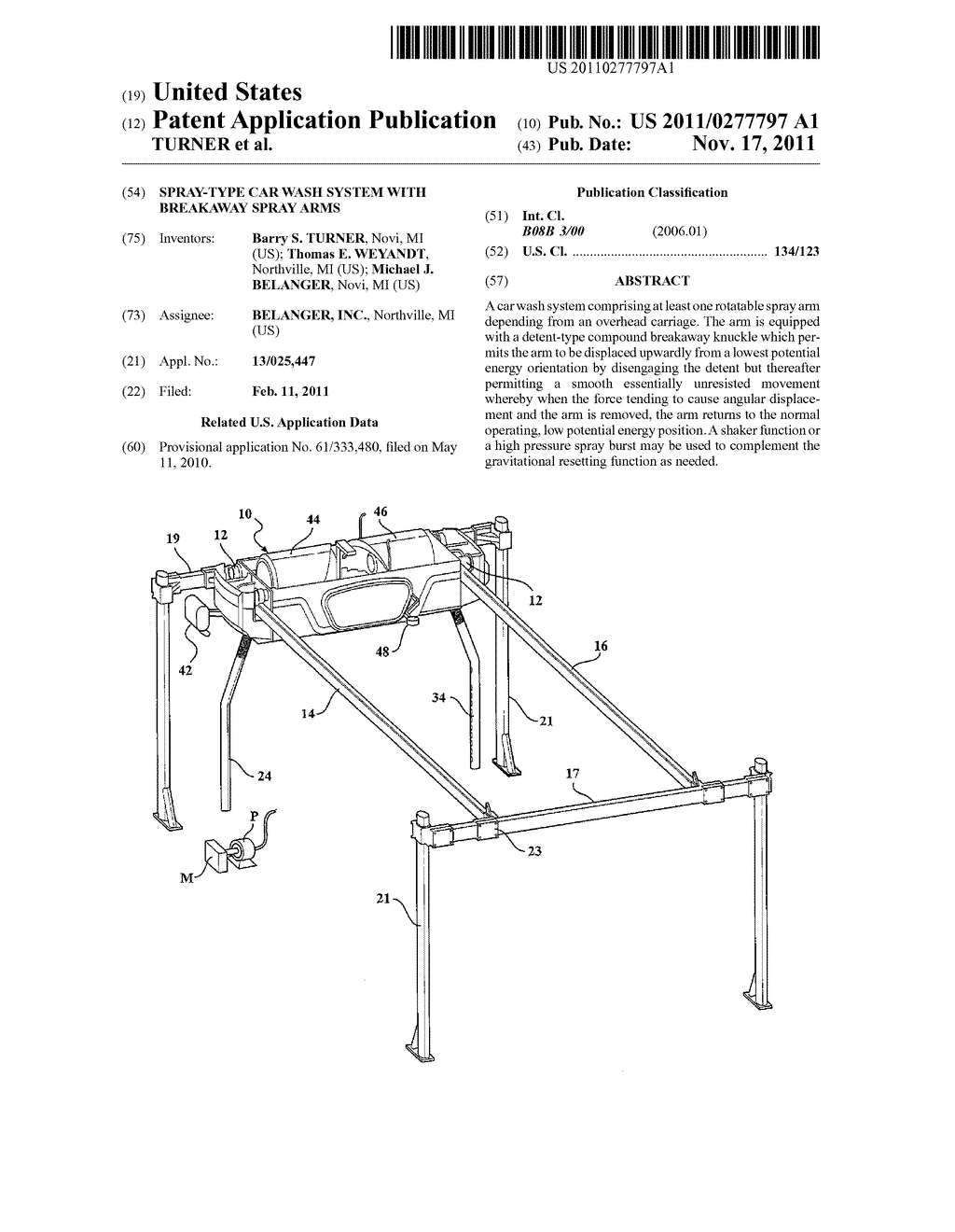SPRAY-TYPE CAR WASH SYSTEM WITH BREAKAWAY SPRAY ARMS - diagram, schematic, and image 01