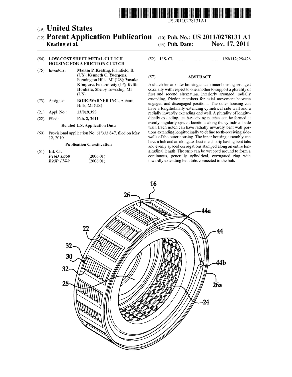 LOW-COST SHEET METAL CLUTCH HOUSING FOR A FRICTION CLUTCH - diagram, schematic, and image 01