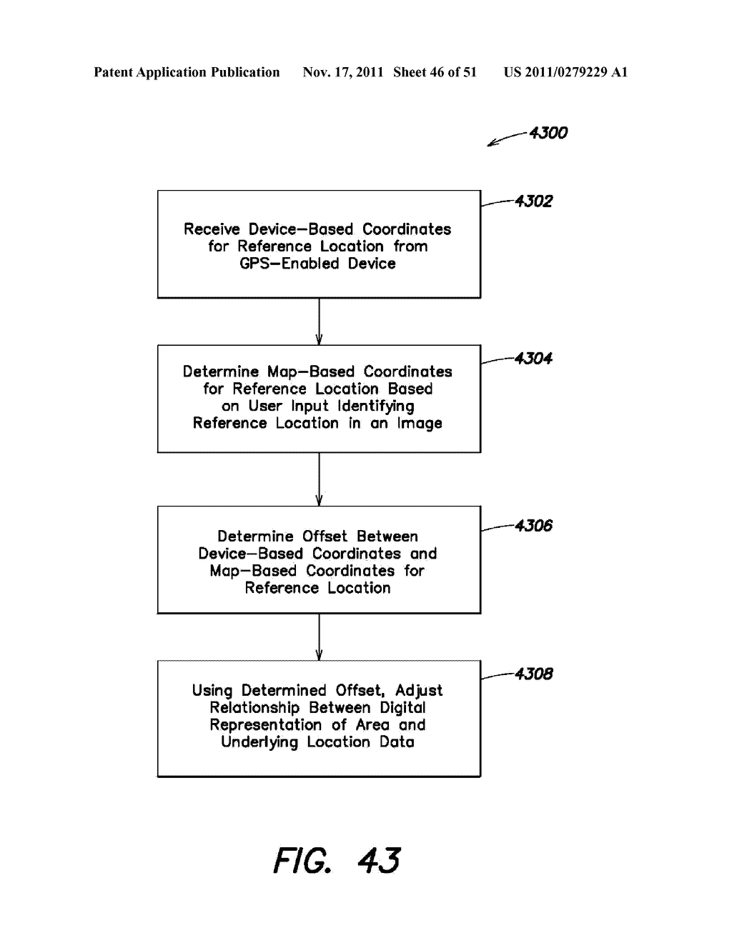 METHODS, APPARATUS AND SYSTEMS FOR GENERATING LOCATION-CORRECTED     SEARCHABLE ELECTRONIC RECORDS OF UNDERGROUND FACILITY LOCATE AND/OR     MARKING OPERATIONS - diagram, schematic, and image 47