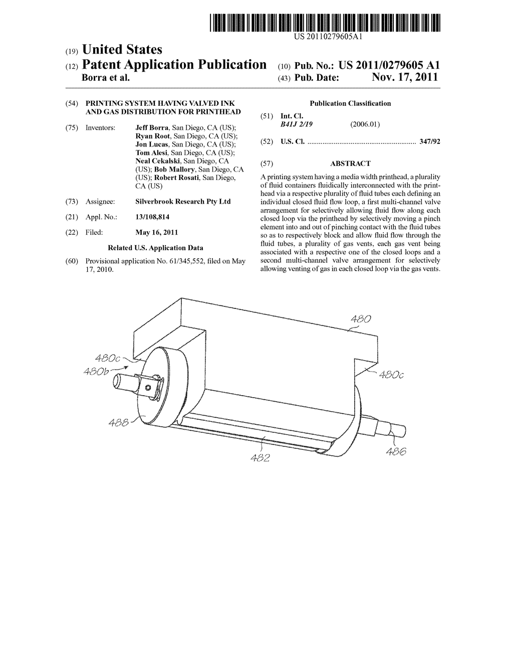 PRINTING SYSTEM HAVING VALVED INK AND GAS DISTRIBUTION FOR PRINTHEAD - diagram, schematic, and image 01