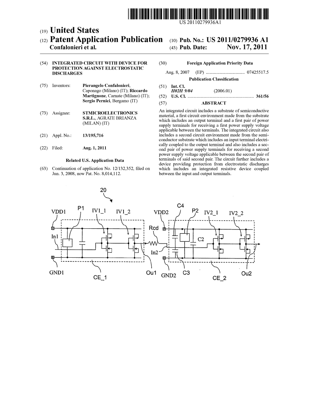 INTEGRATED CIRCUIT WITH DEVICE FOR PROTECTION AGAINST ELECTROSTATIC     DISCHARGES - diagram, schematic, and image 01