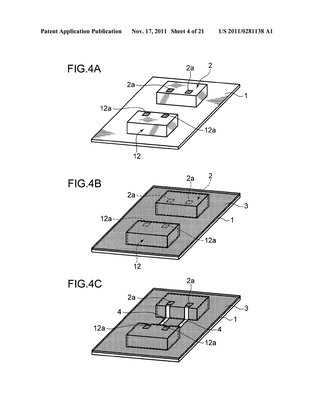 METHOD OF MOUNTING SEMICONDUCTOR CHIPS, SEMICONDUCTOR DEVICE OBTAINED     USING THE METHOD,METHOD OF CONNECTING SEMICONDUCTOR CHIPS,     THREE-DIMENSIONAL STRUCTURE IN WHICH WIRING IS PROVIDED ON ITS SURFACE,     AND METHOD OF PRODUCING THE SAME - diagram, schematic, and image 05