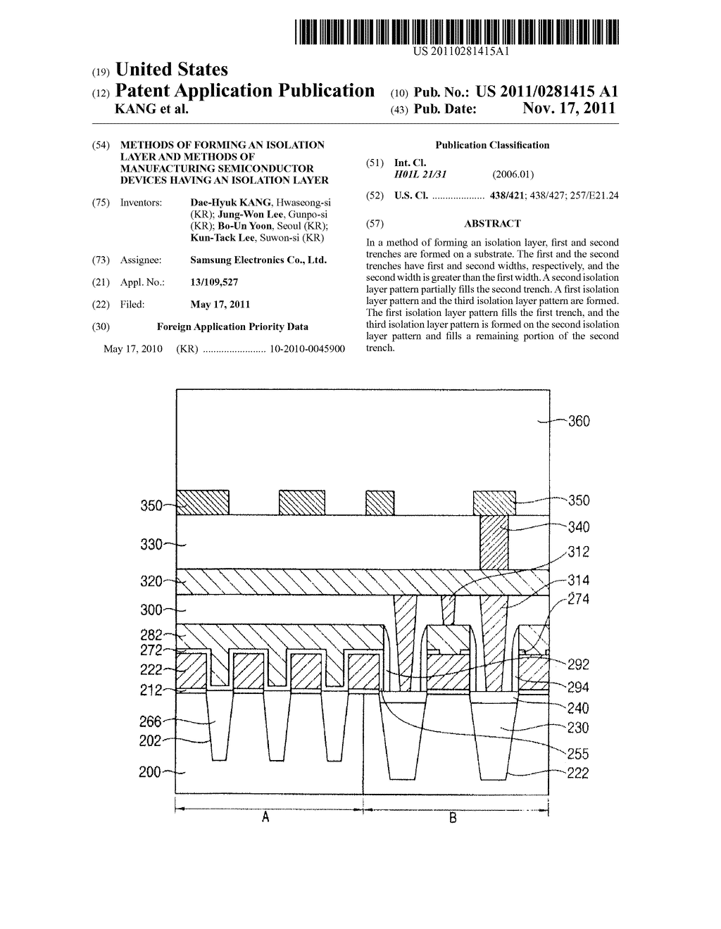 METHODS OF FORMING AN ISOLATION LAYER AND METHODS OF MANUFACTURING     SEMICONDUCTOR DEVICES HAVING AN ISOLATION LAYER - diagram, schematic, and image 01