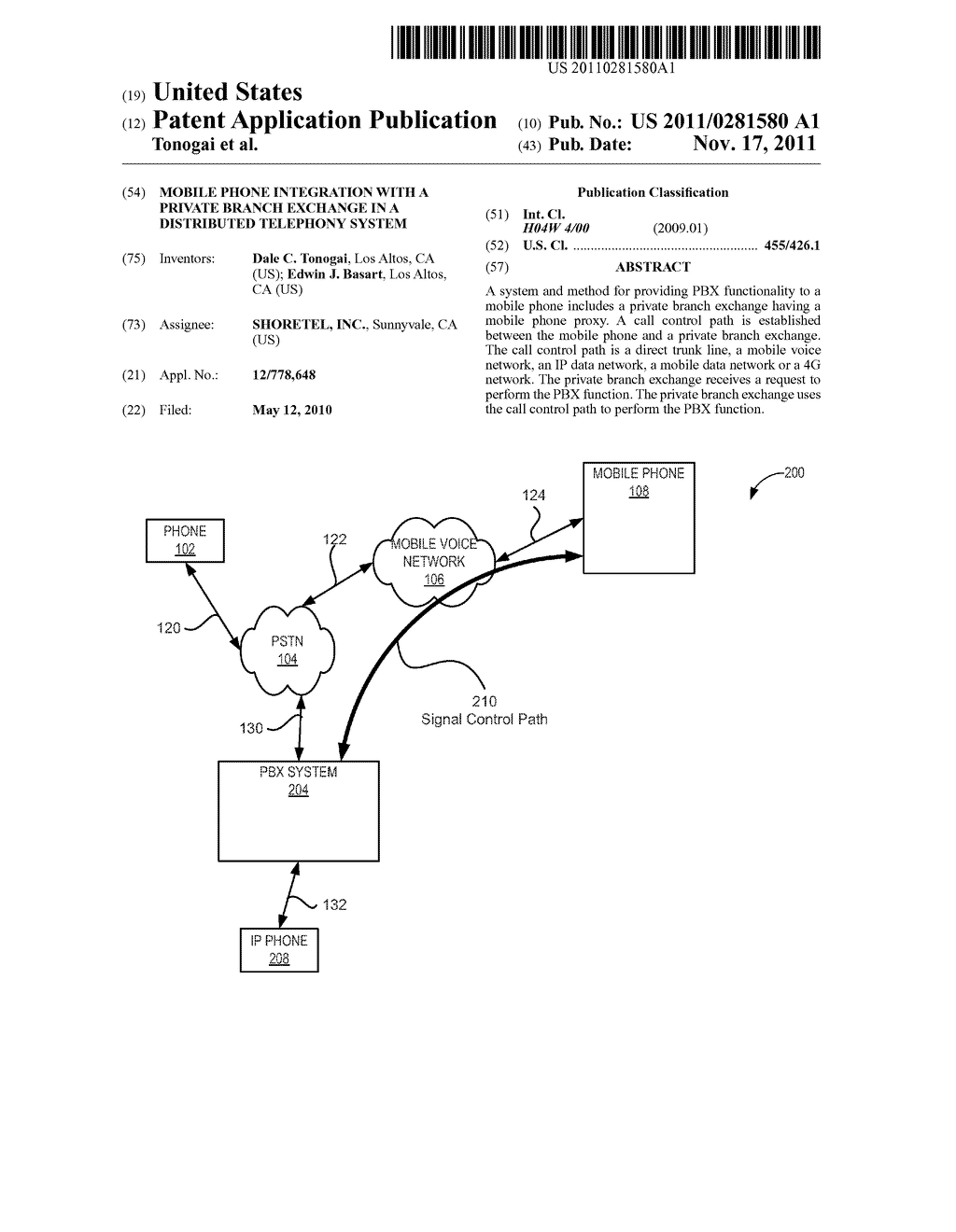 MOBILE PHONE INTEGRATION WITH A PRIVATE BRANCH EXCHANGE IN A DISTRIBUTED     TELEPHONY SYSTEM - diagram, schematic, and image 01