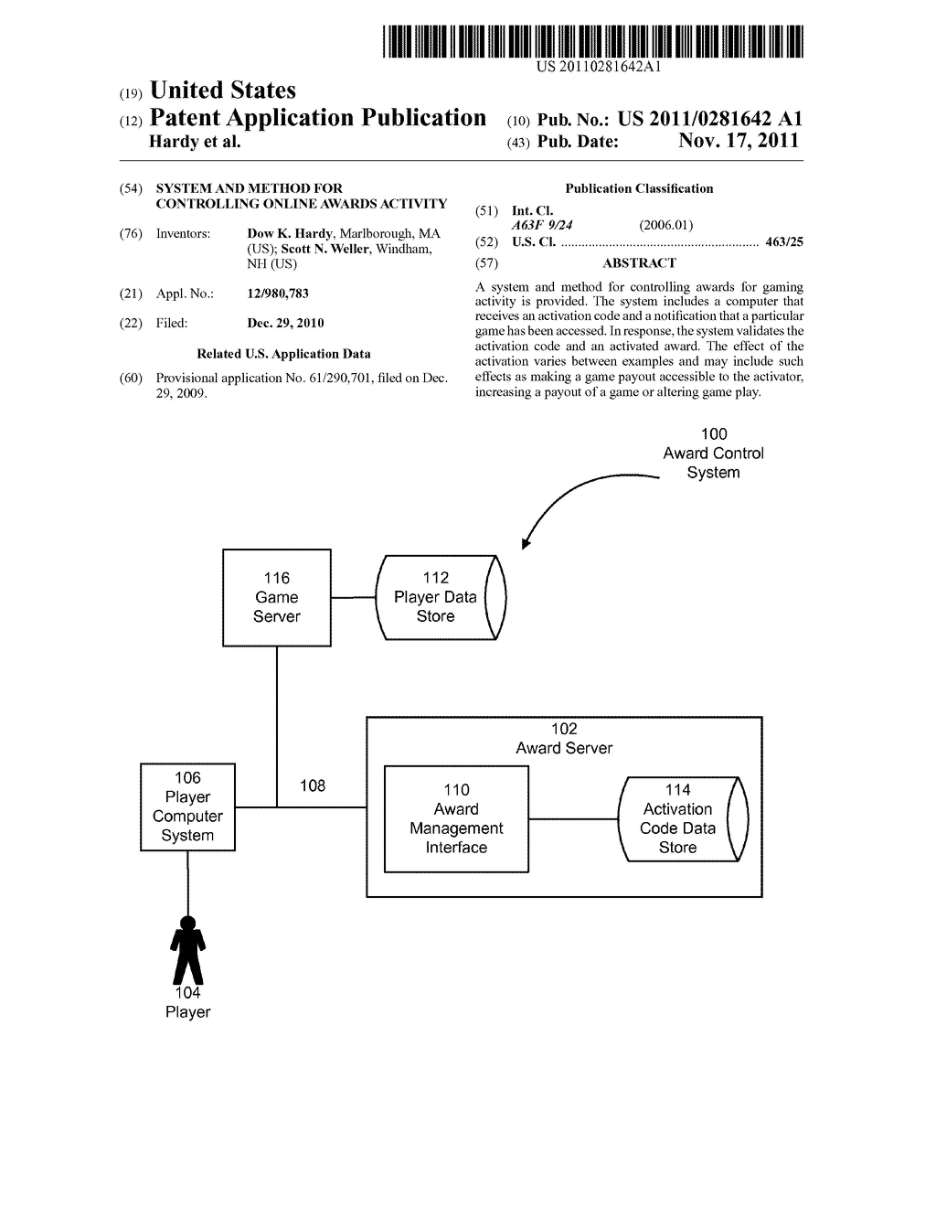 SYSTEM AND METHOD FOR CONTROLLING ONLINE AWARDS ACTIVITY - diagram, schematic, and image 01