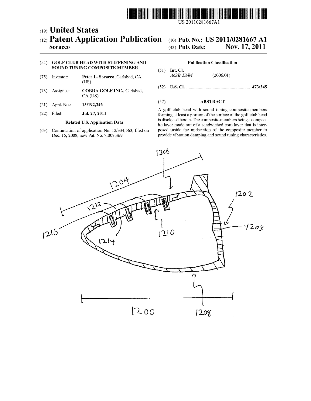 GOLF CLUB HEAD WITH STIFFENING AND SOUND TUNING COMPOSITE MEMBER - diagram, schematic, and image 01