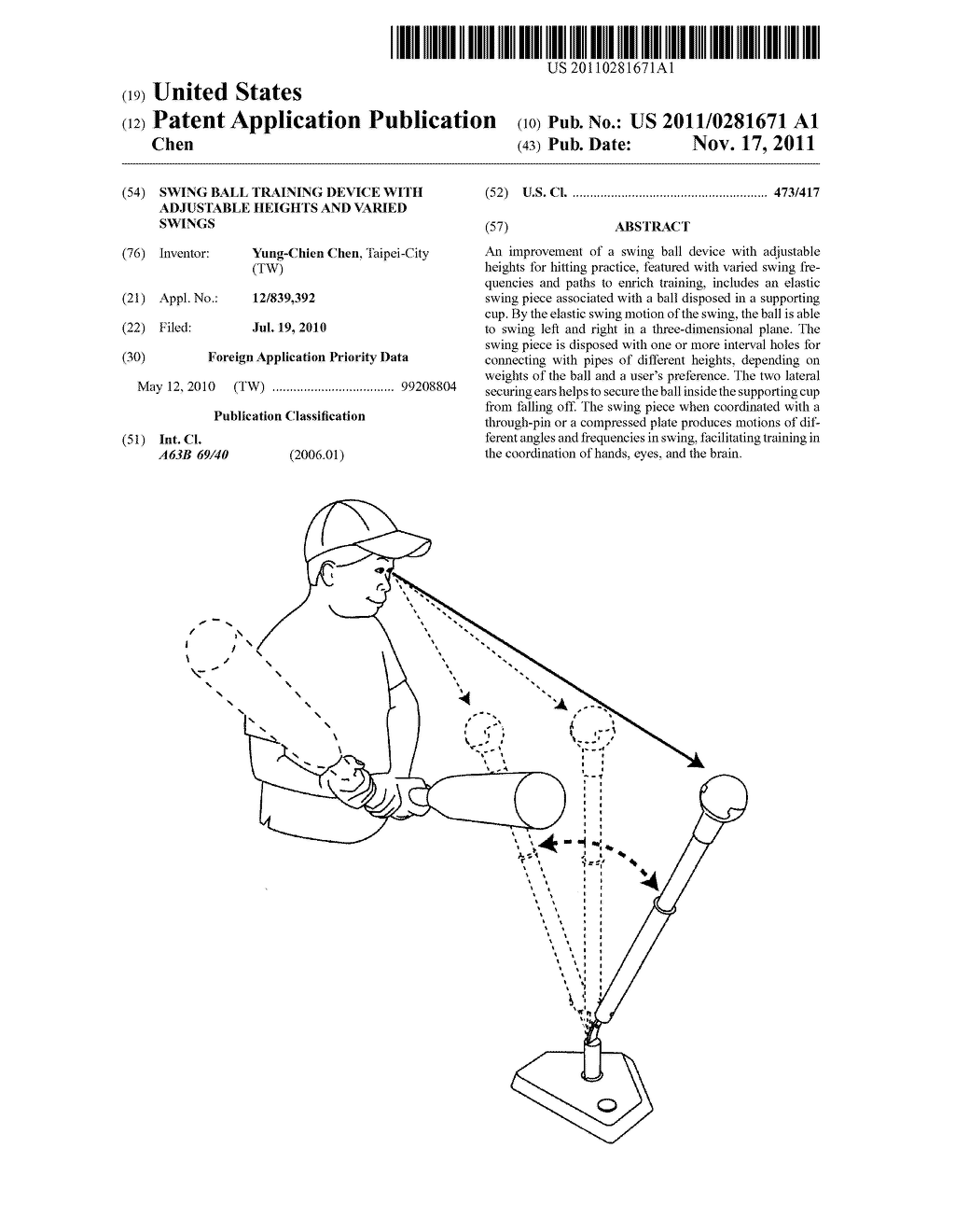 SWING BALL TRAINING DEVICE WITH ADJUSTABLE HEIGHTS AND VARIED SWINGS - diagram, schematic, and image 01