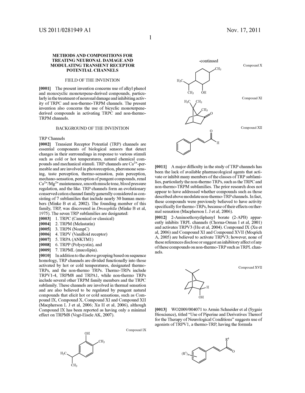 METHODS AND COMPOSITIONS FOR TREATING NEURONAL DAMAGE AND MODULATING     TRANSIENT RECEPTOR POTENTIAL CHANNELS - diagram, schematic, and image 20