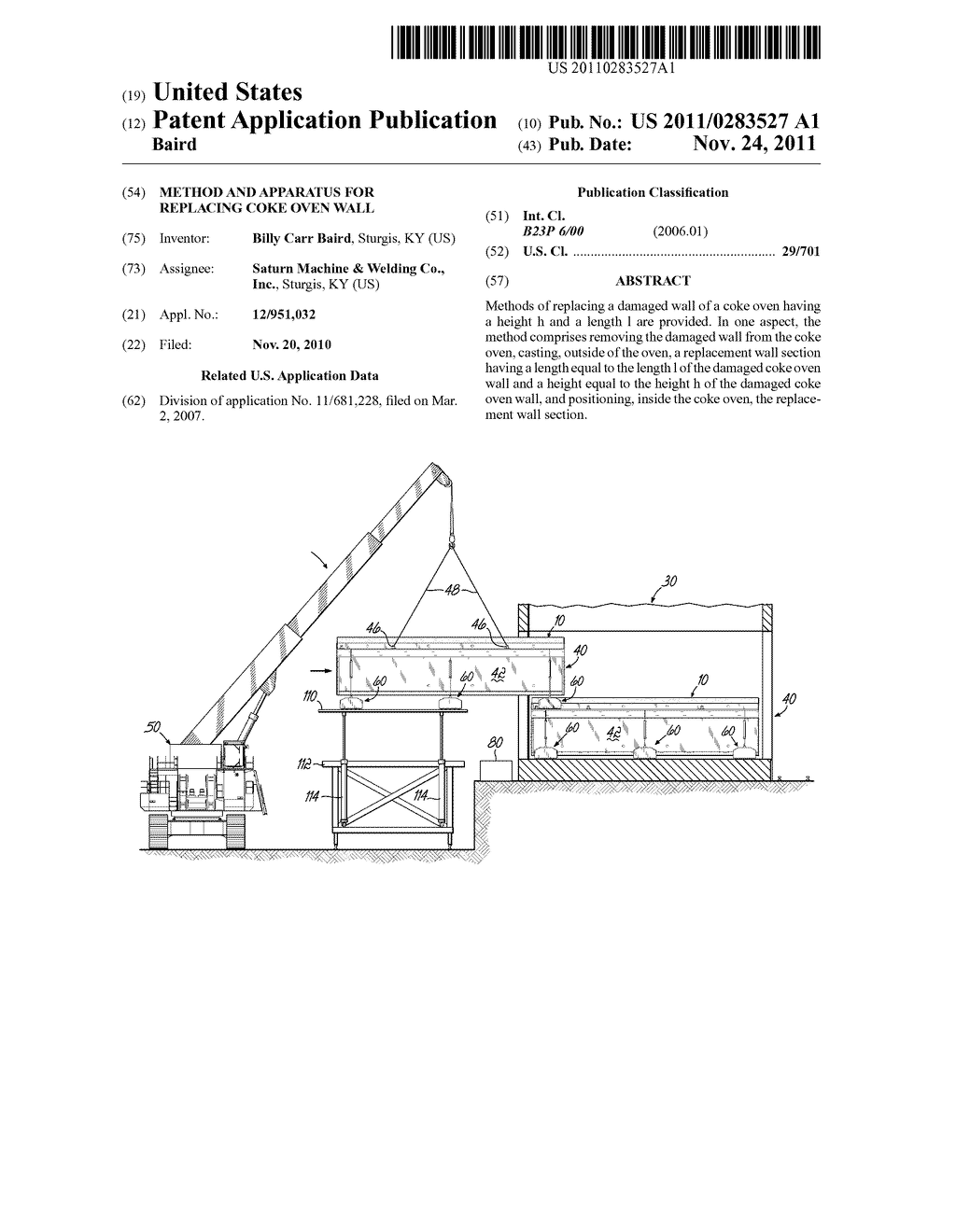 METHOD AND APPARATUS FOR REPLACING COKE OVEN WALL - diagram, schematic, and image 01