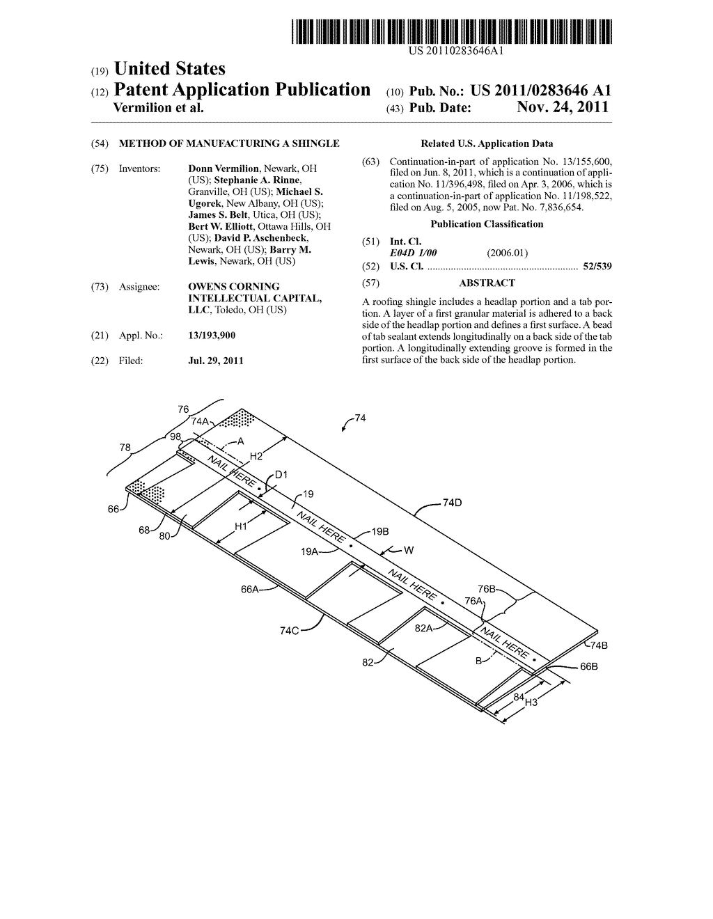 METHOD OF MANUFACTURING A SHINGLE - diagram, schematic, and image 01