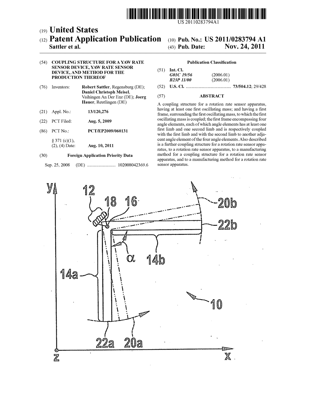 COUPLING STRUCTURE FOR A YAW RATE SENSOR DEVICE, YAW RATE SENSOR DEVICE,     AND METHOD FOR THE PRODUCTION THEREOF - diagram, schematic, and image 01