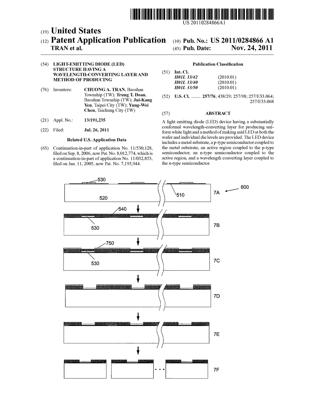 LIGHT-EMITTING DIODE (LED) STRUCTURE HAVING A WAVELENGTH-CONVERTING LAYER     AND METHOD OF PRODUCING - diagram, schematic, and image 01