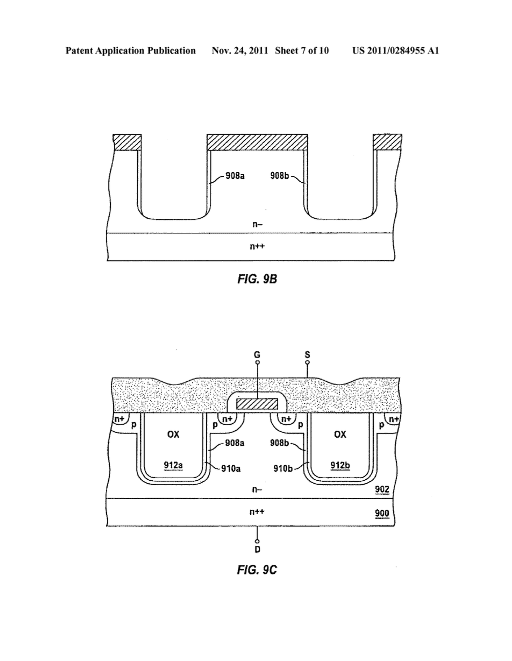 FIELD EFFECT TRANSISTOR WITH TRENCH FILLED WITH INSULATING MATERIAL AND     STRIPS OF SEMI-INSULATING MATERIAL ALONG TRENCH SIDEWALLS - diagram, schematic, and image 08