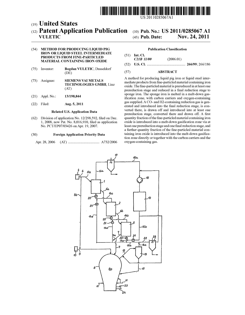 METHOD FOR PRODUCING LIQUID PIG IRON OR LIQUID STEEL INTERMEDIATE PRODUCTS     FROM FINE-PARTICLED MATERIAL CONTAINING IRON OXIDE - diagram, schematic, and image 01