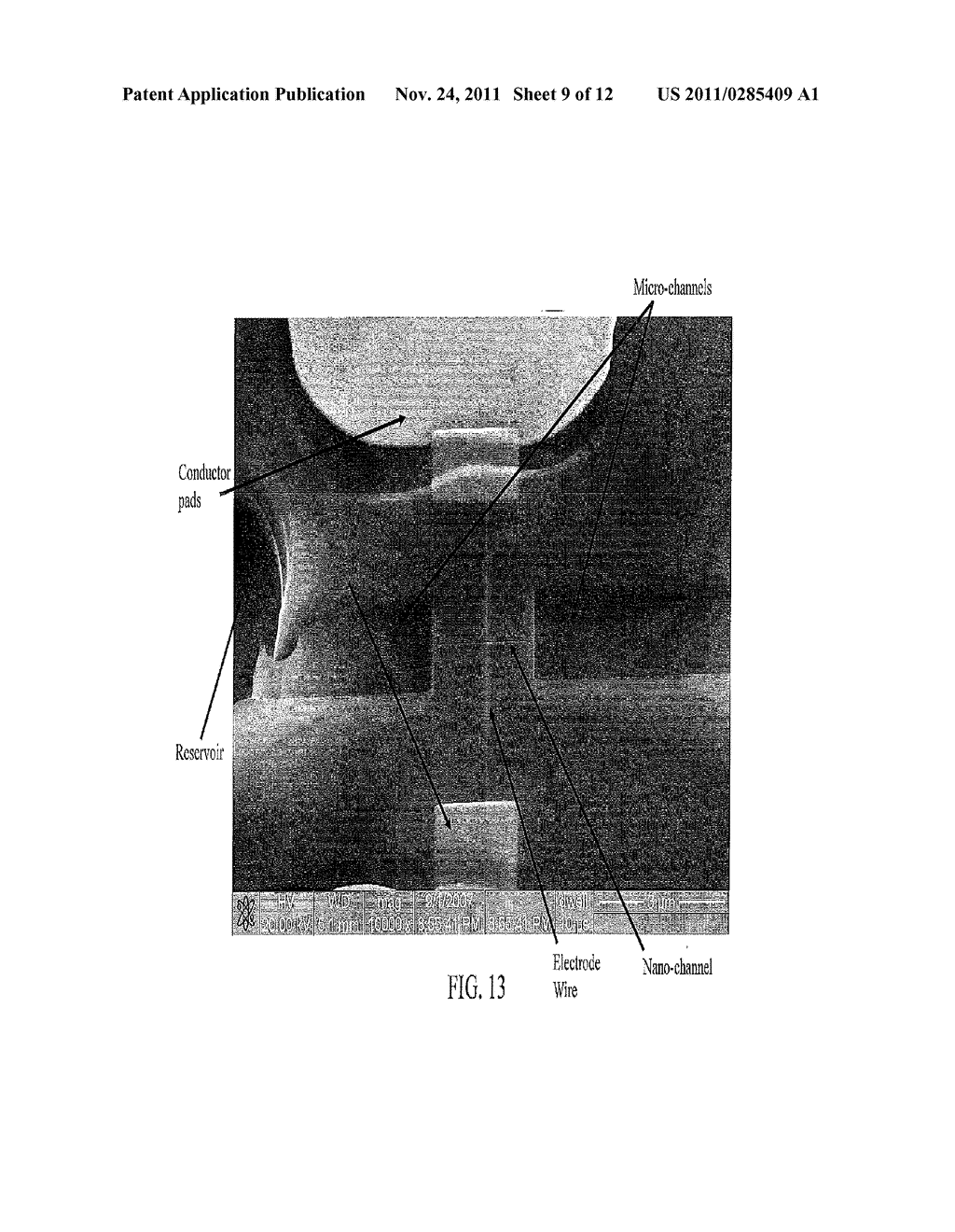 Nanofluidic channel with embedded transverse nanoelectrodes and method of     fabricating for same - diagram, schematic, and image 10