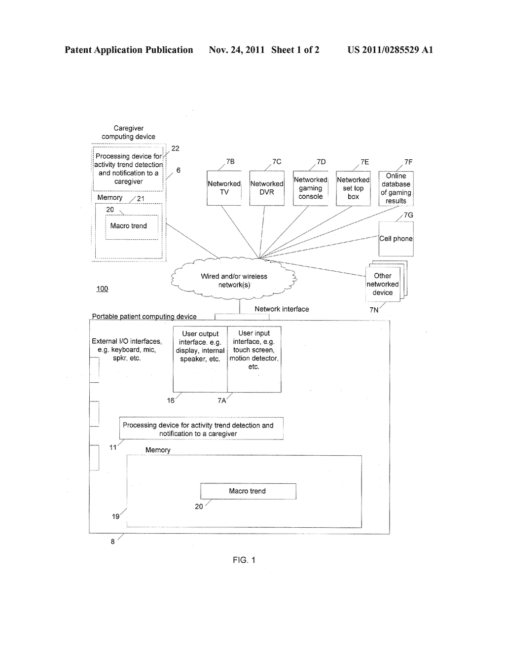 ACTIVITY TREND DETECTION AND NOTIFICATION TO A CAREGIVER - diagram, schematic, and image 02