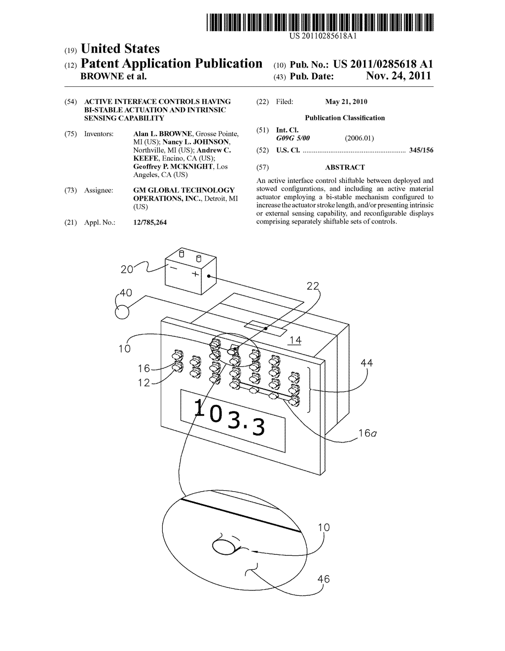 ACTIVE INTERFACE CONTROLS HAVING BI-STABLE ACTUATION AND INTRINSIC SENSING     CAPABILITY - diagram, schematic, and image 01