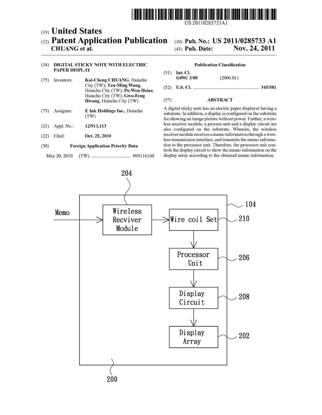 DIGITAL STICKY NOTE WITH ELECTRIC PAPER DISPLAY - diagram, schematic, and image 01