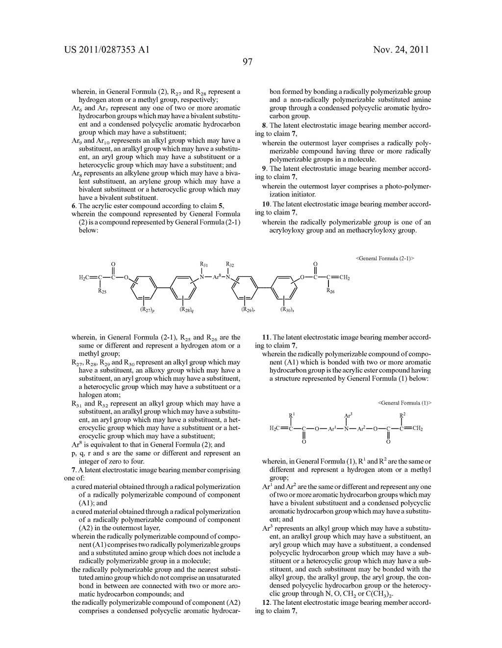 ACRYLIC ESTER COMPOUND AND MANUFACTURING INTERMEDIATE THEREOF, METHOD FOR     MANUFACTURING ACRYLIC ESTER COMPOUND, AND LATENT ELECTROSTATIC IMAGE     BEARING MEMBER, IMAGE FORMING METHOD, IMAGE FORMING APPARATUS AND PROCESS     CARTRIDGE - diagram, schematic, and image 105