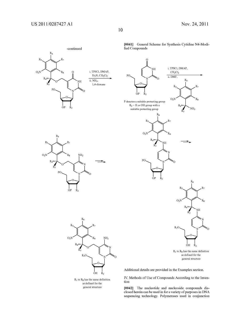 3'OH-UNBLOCKED, NUCLEOTIDES AND NUCLEOSIDES BASE MODIFIED WITH LABELS AND     PHOTOCLEAVABLE, TERMINATING GROUPS AND METHODS FOR THEIR USE IN DNA     SEQUENCING - diagram, schematic, and image 11