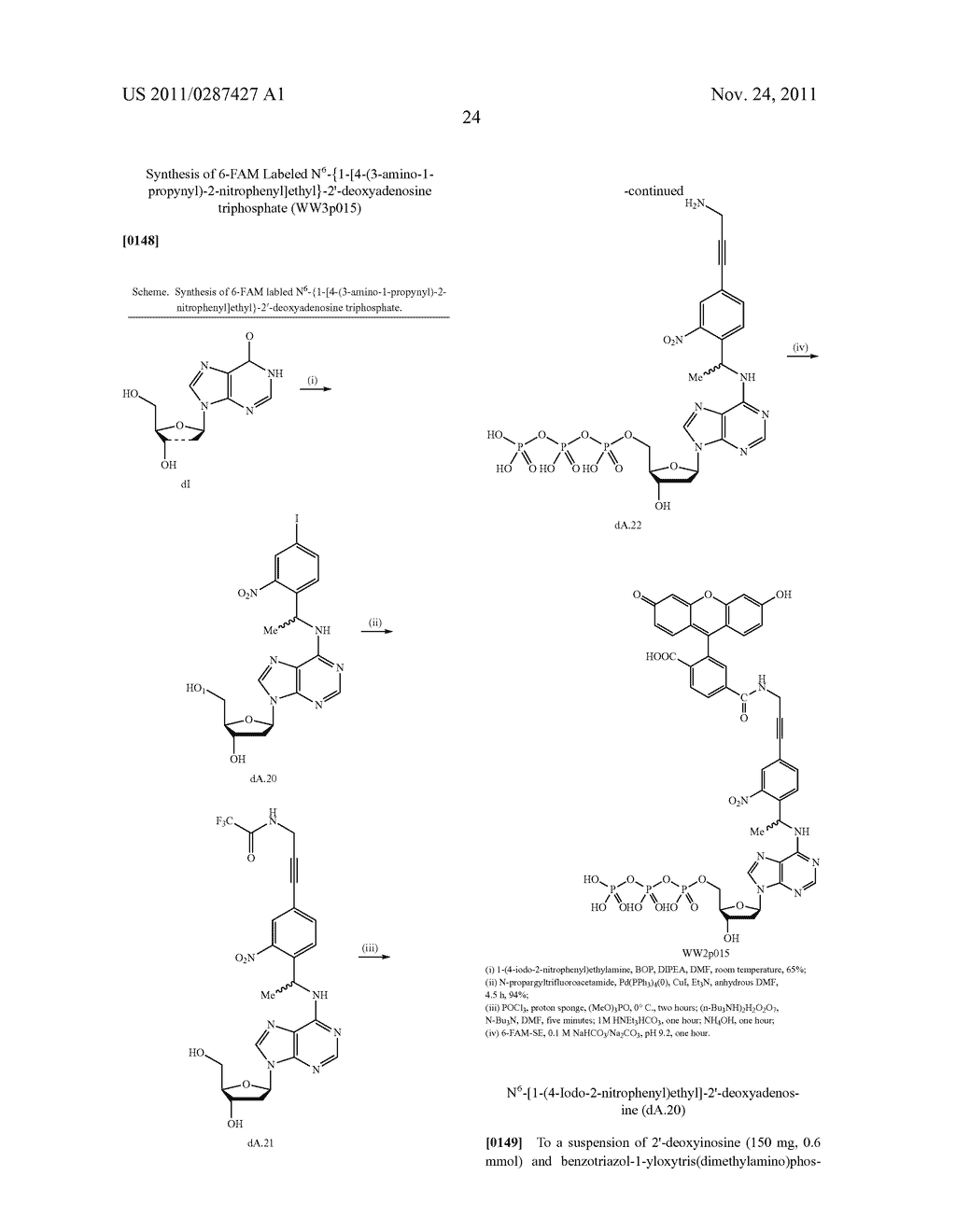 3'OH-UNBLOCKED, NUCLEOTIDES AND NUCLEOSIDES BASE MODIFIED WITH LABELS AND     PHOTOCLEAVABLE, TERMINATING GROUPS AND METHODS FOR THEIR USE IN DNA     SEQUENCING - diagram, schematic, and image 25