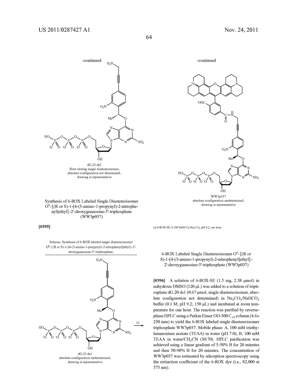 3'OH-UNBLOCKED, NUCLEOTIDES AND NUCLEOSIDES BASE MODIFIED WITH LABELS AND     PHOTOCLEAVABLE, TERMINATING GROUPS AND METHODS FOR THEIR USE IN DNA     SEQUENCING - diagram, schematic, and image 65