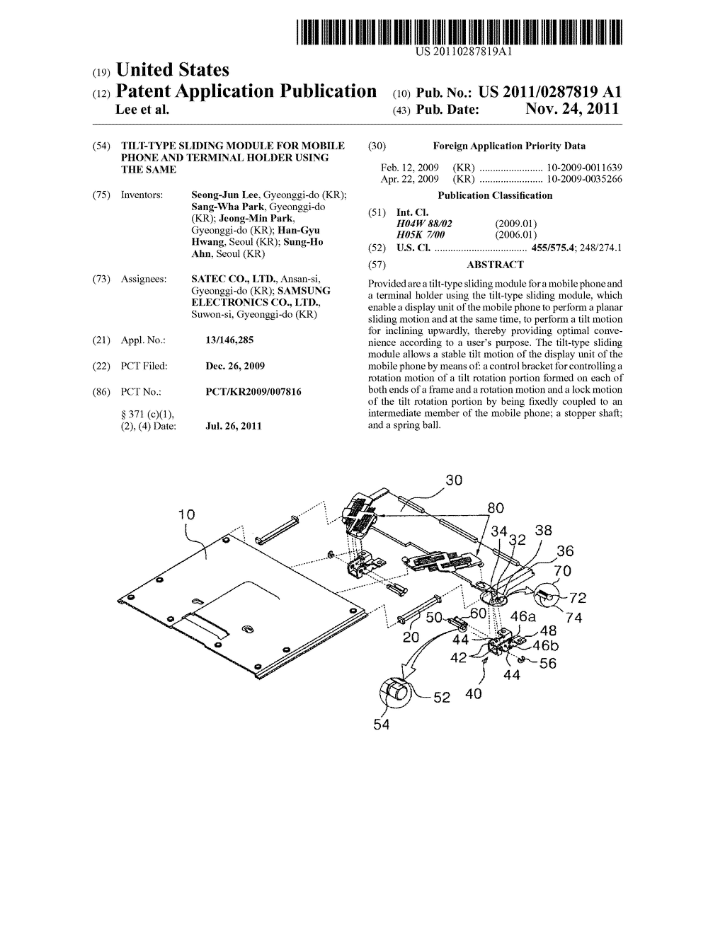 TILT-TYPE SLIDING MODULE FOR MOBILE PHONE AND TERMINAL HOLDER USING THE     SAME - diagram, schematic, and image 01