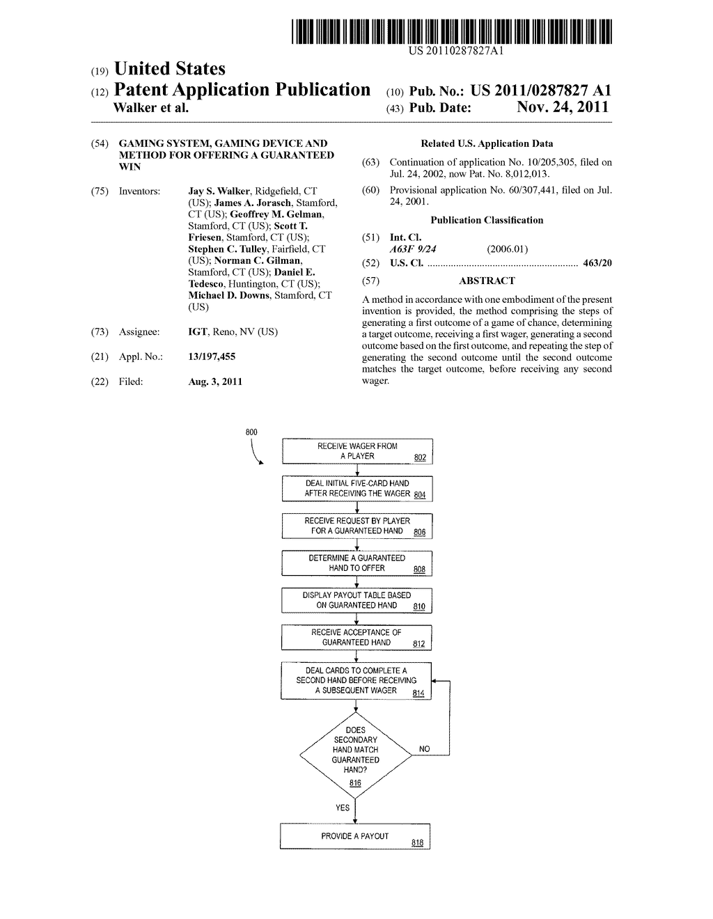 GAMING SYSTEM, GAMING DEVICE AND METHOD FOR OFFERING A GUARANTEED WIN - diagram, schematic, and image 01