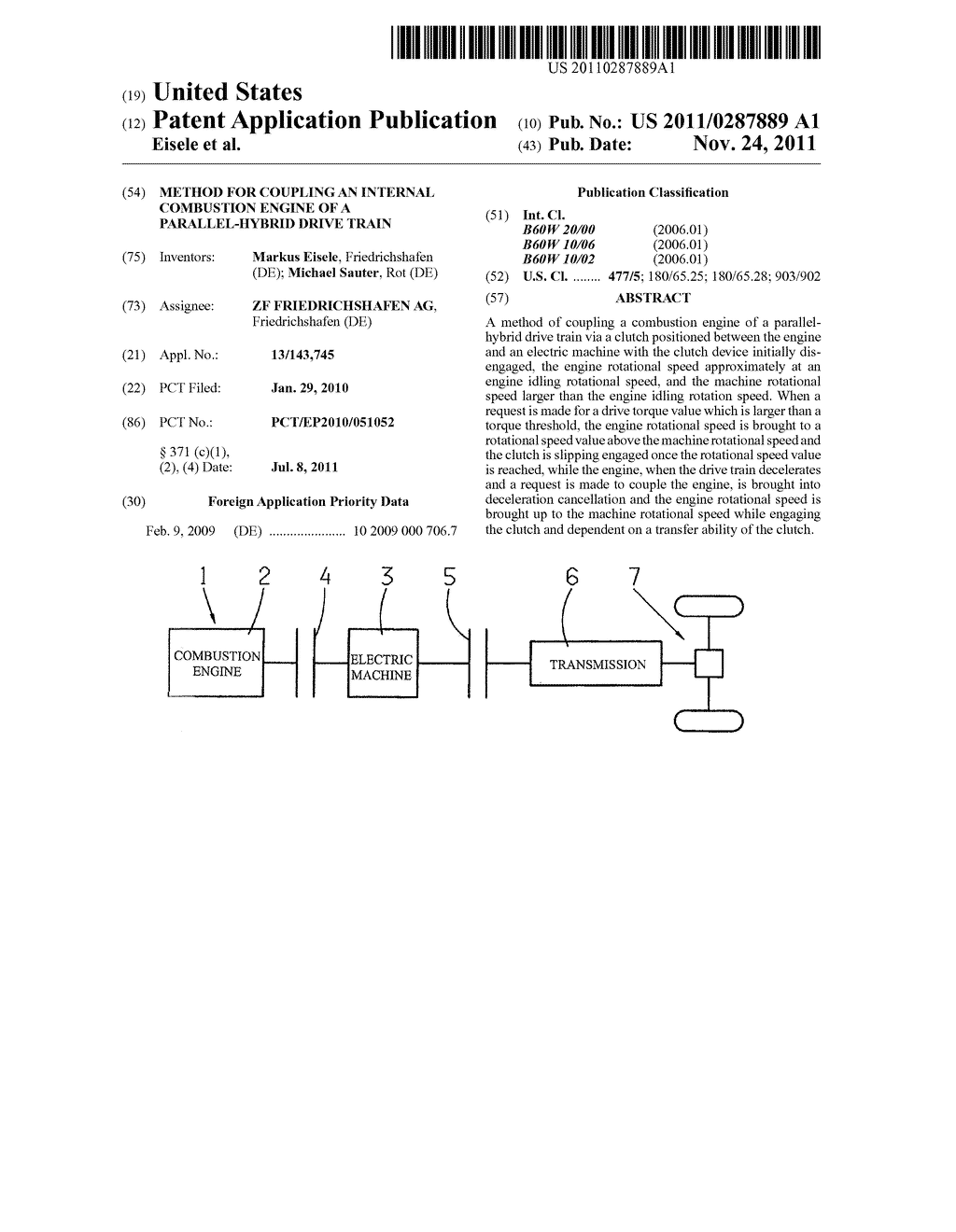 METHOD FOR COUPLING AN INTERNAL COMBUSTION ENGINE OF A PARALLEL-HYBRID     DRIVE TRAIN - diagram, schematic, and image 01