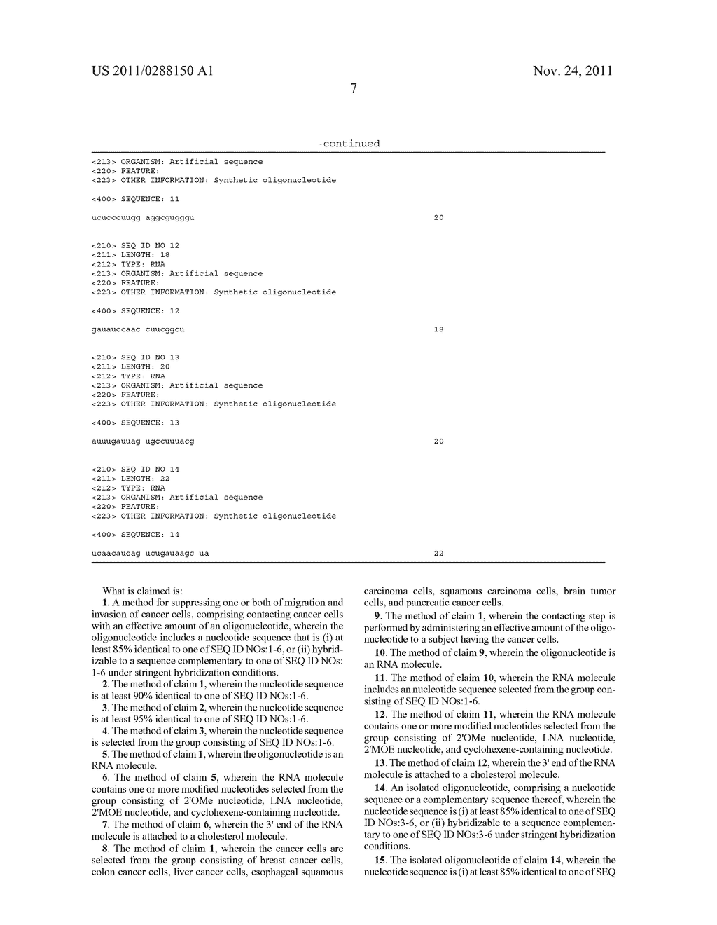 Oligonucleotides for Suppressing Cancer Cell Invasion and Migration - diagram, schematic, and image 15