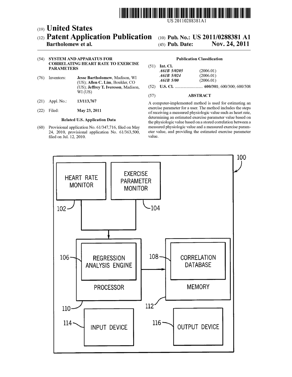 System And Apparatus For Correlating Heart Rate To Exercise Parameters - diagram, schematic, and image 01