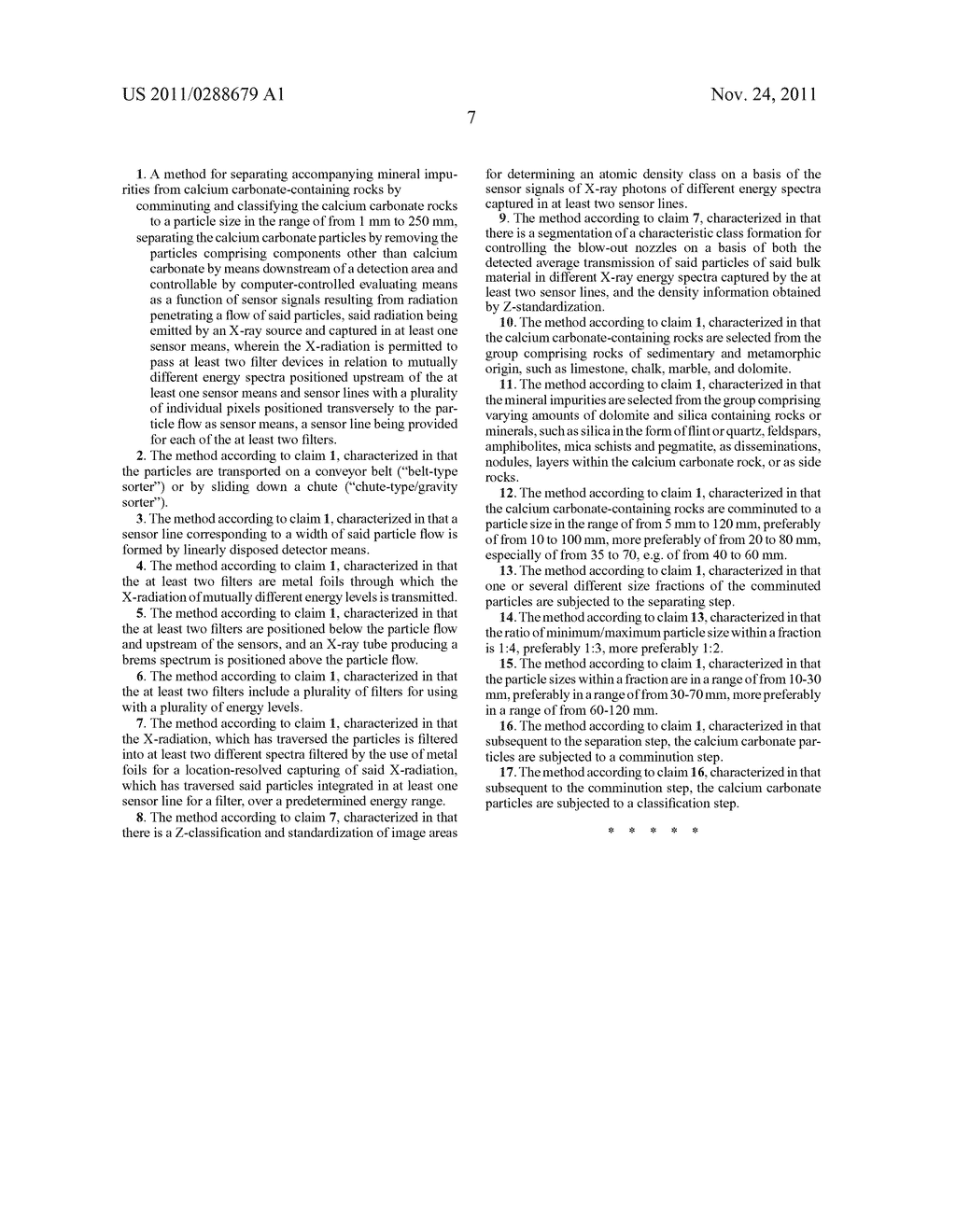 METHOD FOR SEPARATING MINERAL IMPURITIES FROM CALCIUM CARBONATE-CONTAINING     ROCKS BY X-RAY SORTING - diagram, schematic, and image 14