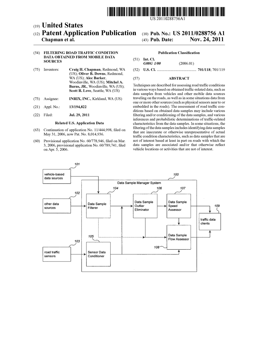 FILTERING ROAD TRAFFIC CONDITION DATA OBTAINED FROM MOBILE DATA SOURCES - diagram, schematic, and image 01