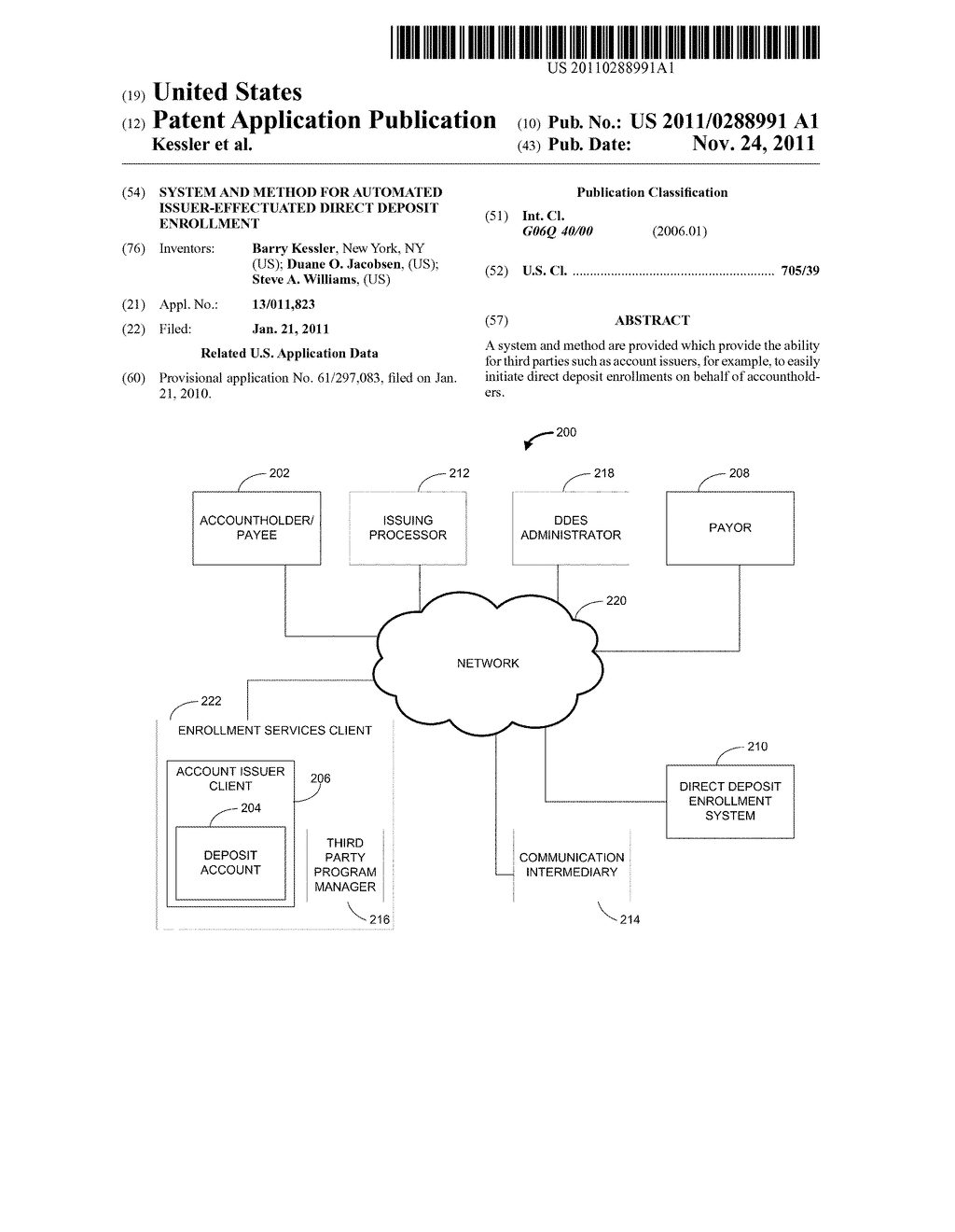 SYSTEM AND METHOD FOR AUTOMATED ISSUER-EFFECTUATED DIRECT DEPOSIT     ENROLLMENT - diagram, schematic, and image 01