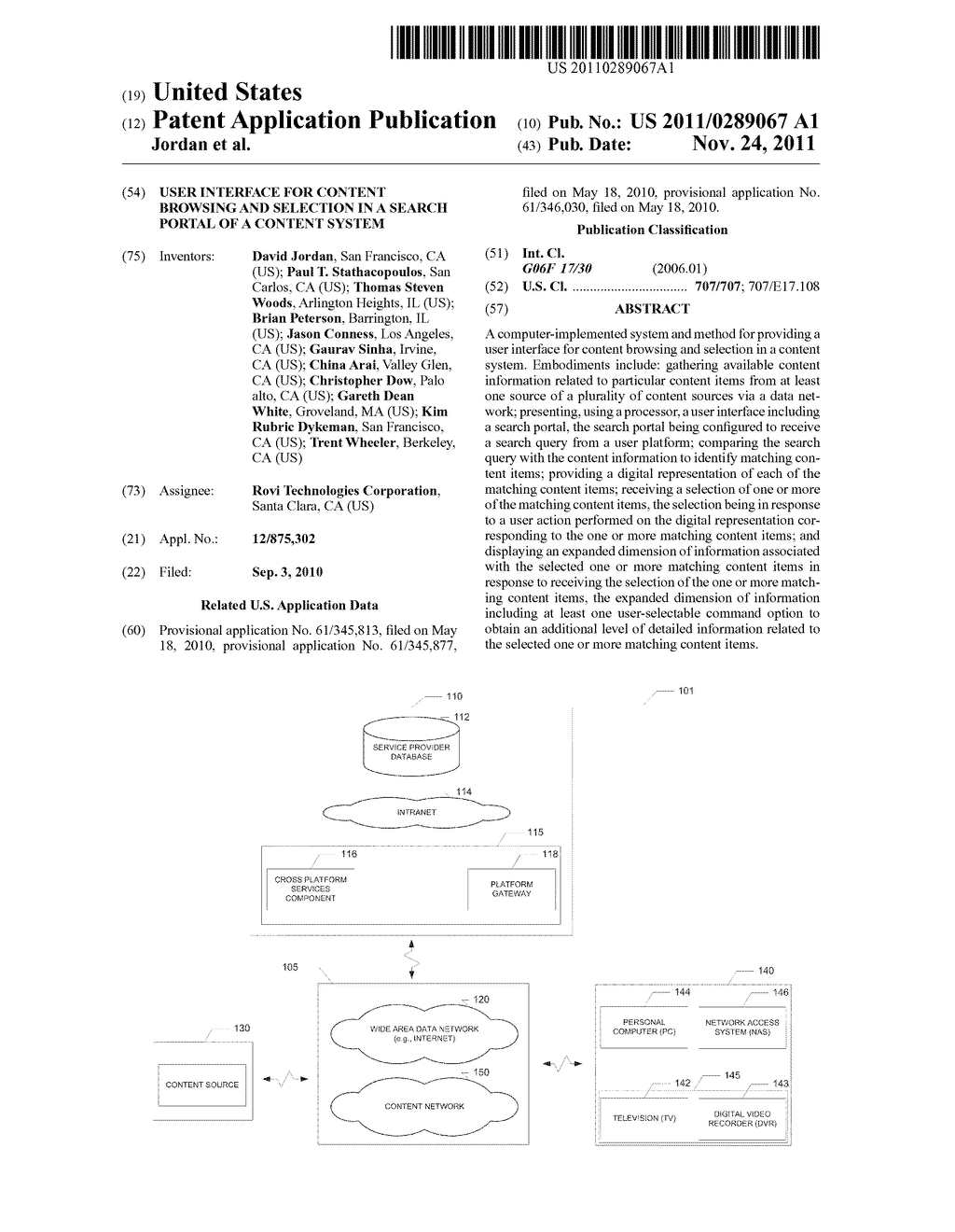 USER INTERFACE FOR CONTENT BROWSING AND SELECTION IN A SEARCH PORTAL OF A     CONTENT SYSTEM - diagram, schematic, and image 01