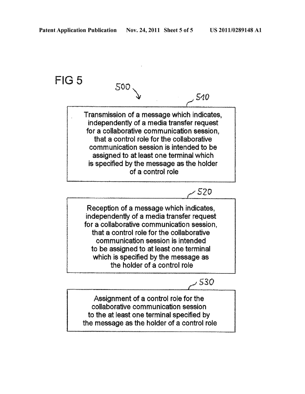 METHOD AND APPARATUS FOR ASSIGNING A CONTROL ROLE FOR A COLLABORATIVE     COMMUNICATION SESSION, AND METHOD AND APPARATUS FOR REQUESTING A CONTROL     ROLE FOR A COLLABORATIVE COMMUNICATION SESSION - diagram, schematic, and image 06