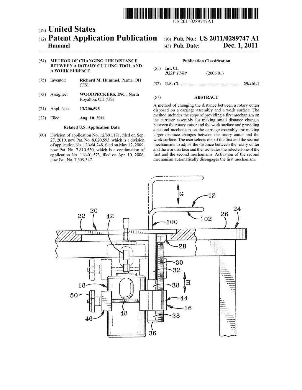 METHOD OF CHANGING THE DISTANCE BETWEEN A ROTARY CUTTING TOOL AND A WORK     SURFACE - diagram, schematic, and image 01