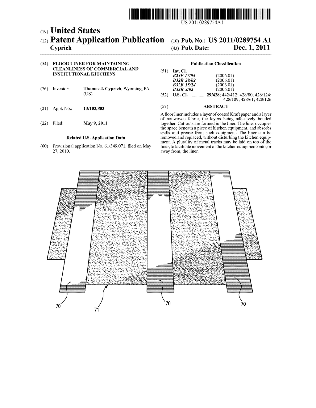 FLOOR LINER FOR MAINTAINING CLEANLINESS OF COMMERCIAL AND INSTITUTIONAL     KITCHENS - diagram, schematic, and image 01