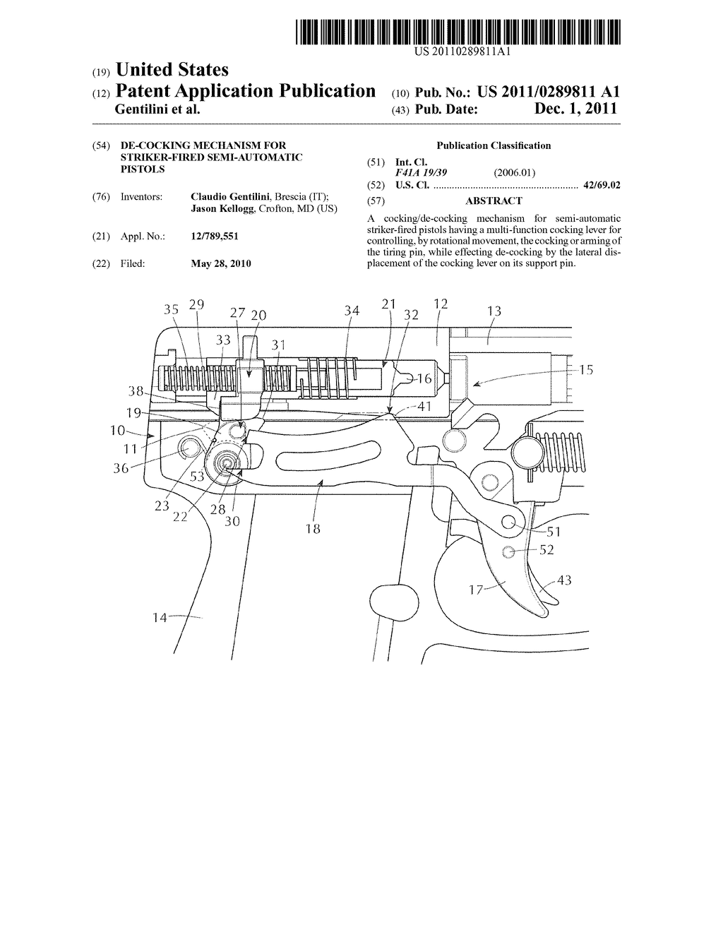 DE-COCKING MECHANISM FOR STRIKER-FIRED SEMI-AUTOMATIC PISTOLS - diagram, schematic, and image 01