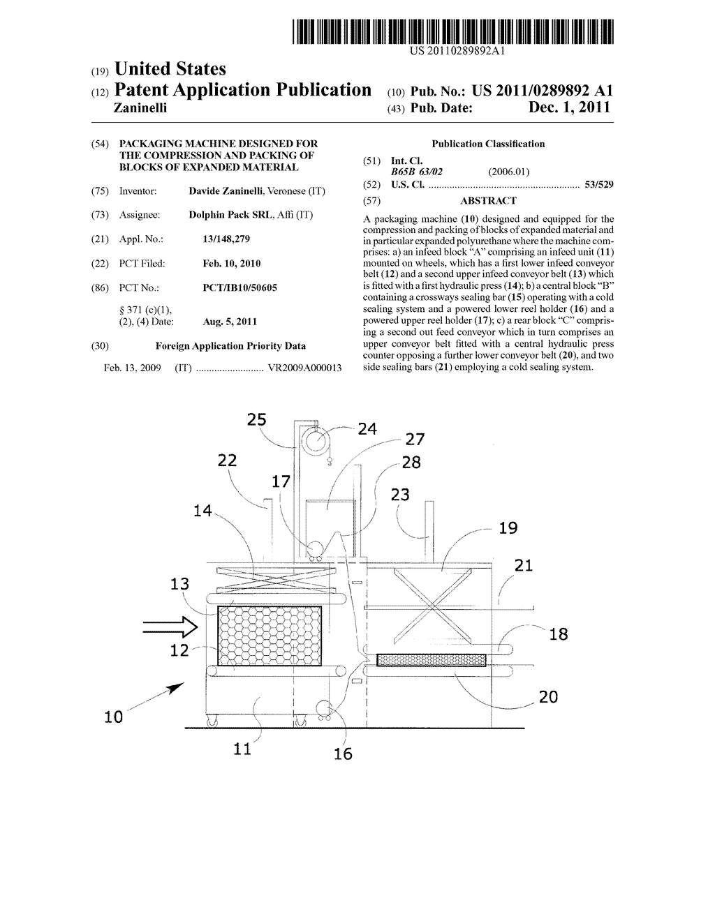 PACKAGING MACHINE DESIGNED FOR THE COMPRESSION AND PACKING OF BLOCKS OF     EXPANDED MATERIAL - diagram, schematic, and image 01