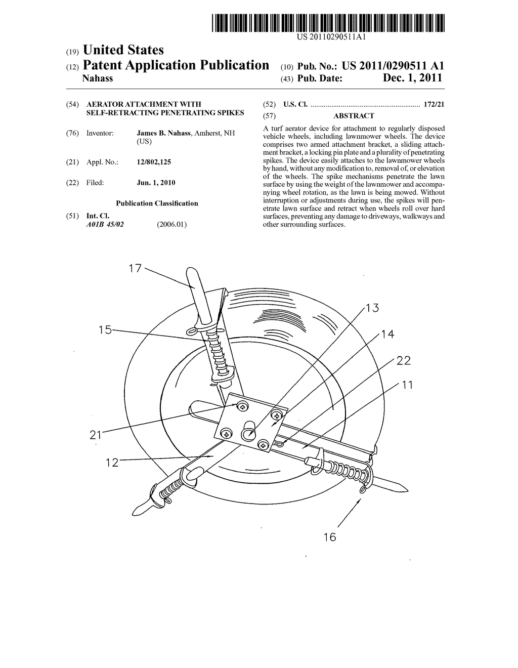 Aerator attachment with self-retracting penetrating spikes - diagram, schematic, and image 01