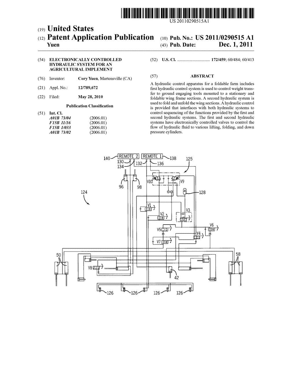 Electronically Controlled Hydraulic System For An Agricultural Implement - diagram, schematic, and image 01