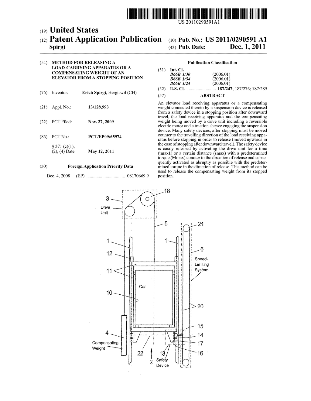 METHOD FOR RELEASING A LOAD-CARRYING APPARATUS OR A COMPENSATING WEIGHT OF     AN ELEVATOR FROM A STOPPING POSITION - diagram, schematic, and image 01