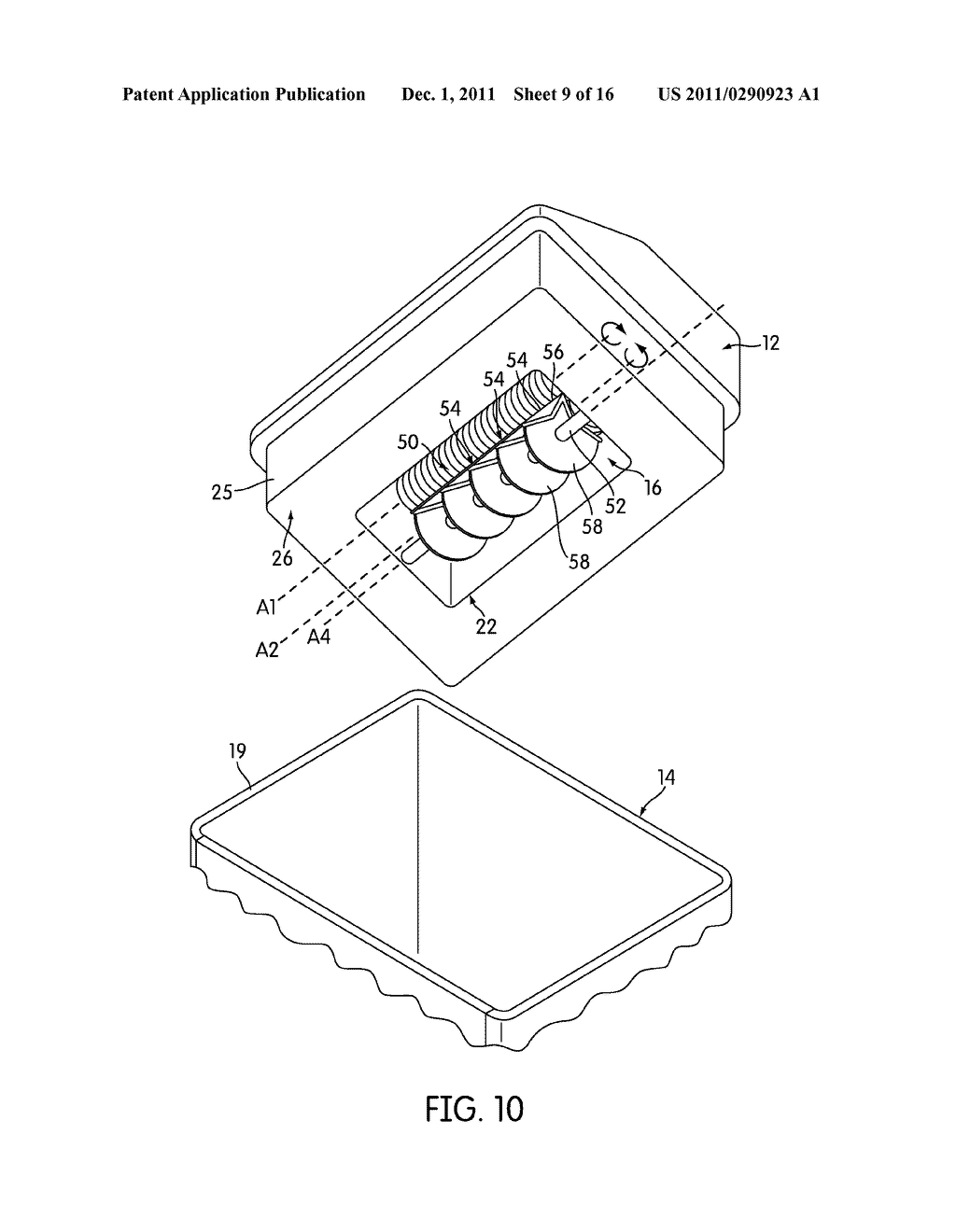 SHREDDER WITH ROTATABLE DEVICE FOR MOVING SHREDDED MATERIALS ADJACENT THE     OUTLET - diagram, schematic, and image 10