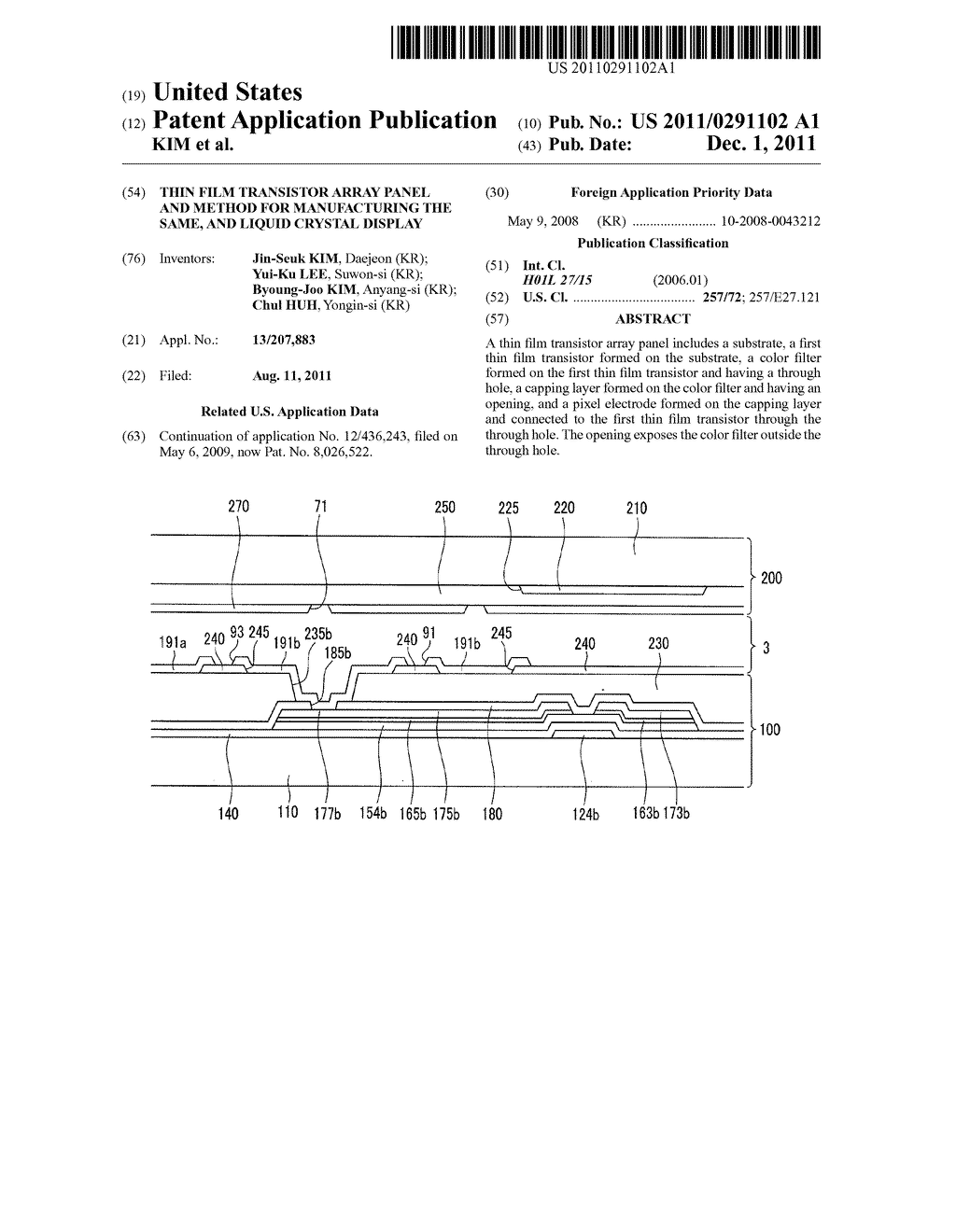 THIN FILM TRANSISTOR ARRAY PANEL AND METHOD FOR MANUFACTURING THE SAME,     AND LIQUID CRYSTAL DISPLAY - diagram, schematic, and image 01