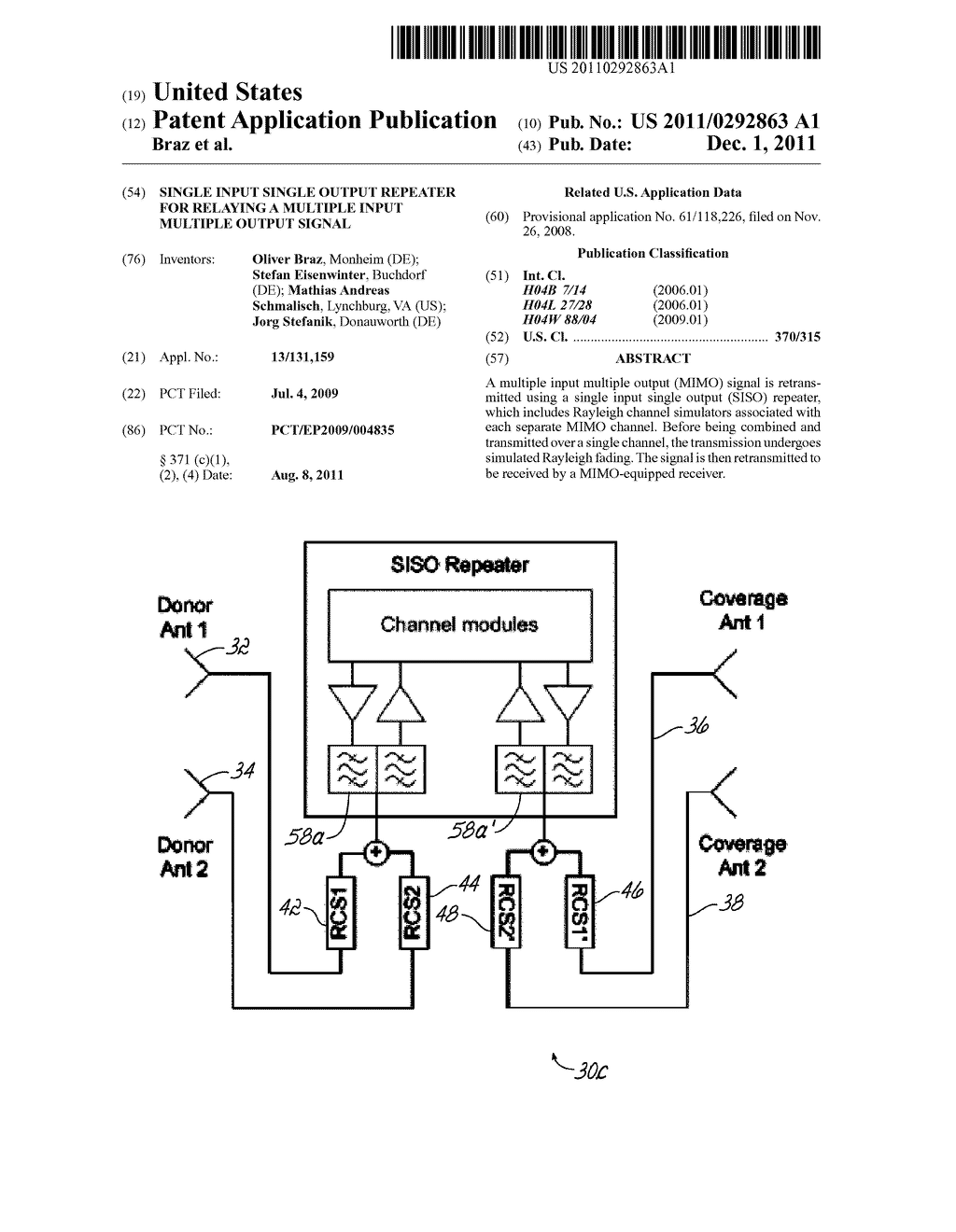 SINGLE INPUT SINGLE OUTPUT REPEATER FOR RELAYING A MULTIPLE INPUT MULTIPLE     OUTPUT SIGNAL - diagram, schematic, and image 01